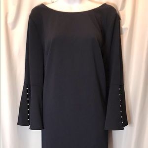 NWT Calvin Klein Lined Navy Dress with Pearl Detail Belle Sleeves Size 18W